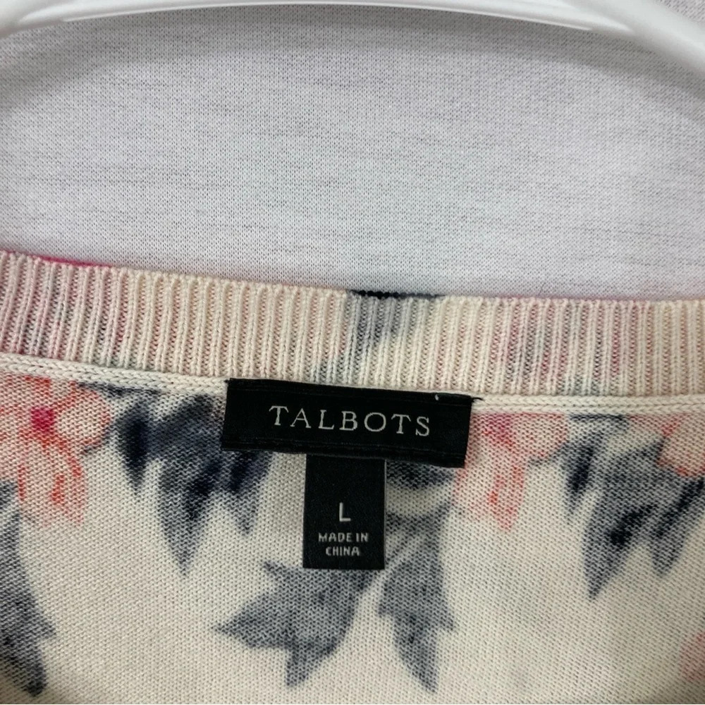 Talbots Floral Soft Lightweight Round Neck Stretch Knit Top Large - Picture 4 of 11